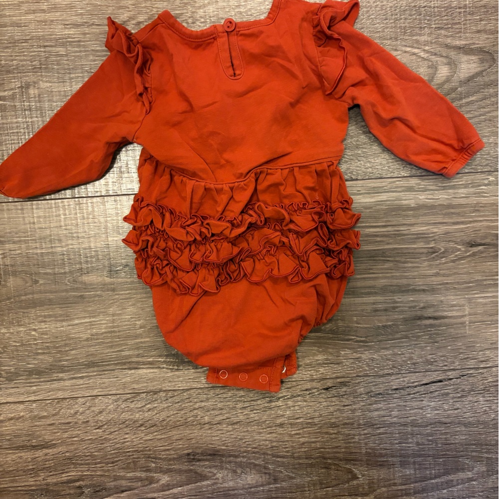 Ruffle Butts Long-Sleeve Ruffle One-Piece in Rust Orange - Picture 3 of 4